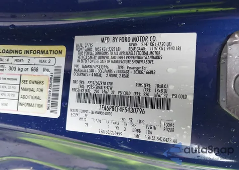 2015 Ford Mustang Gt from USA, damaged, VIN 1FA6P8CF4F5430796